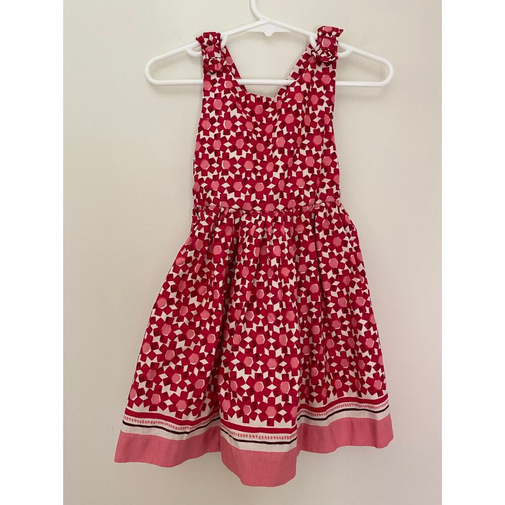 Kate Spade Baby Dress Pink White Mosaic Tile Floral Print Racerback Smocked 12M